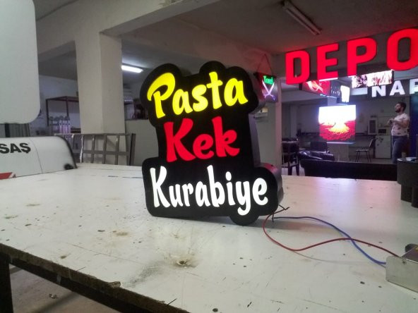 Pasta-Kek-Kurabiye Yazılı Tabela 3D Led Neon Etkili Işıklı Tabela Kutu Harf Depo Reklam Tabela Şişli ürün görseli