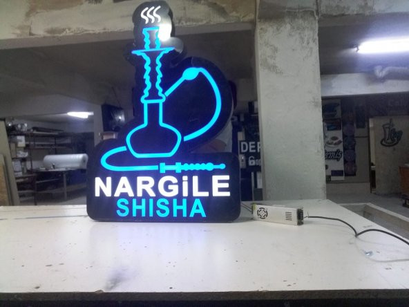 Mavi Yazılı Shisha Tabela 3D Led Neon Etkili Işıklı Tabela Kutu Harf Depo Tabela Reklam Maltepe ürün görseli