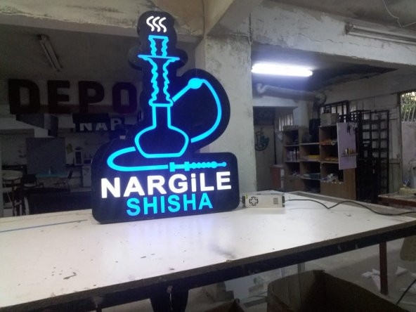 Mavi Yazılı Shisha Tabela 3D Led Neon Etkili Işıklı Tabela Kutu Harf Depo Tabela Reklam Maltepe - Resim 2