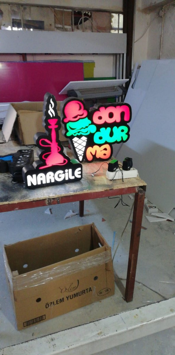 Shisha Dondurma Tabela 3D Led Neon Etkili Işıklı Tabela Kutu Harf Depo Reklam Tabela Maltepe Kartal