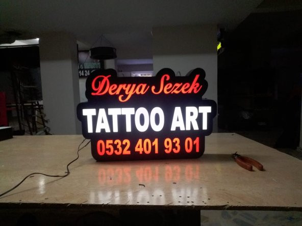 Derya Sezek Tatto Dövmeci Tabela 3D Led Neon Etkili Işıklı Tabela Kutu Harf Depo Reklam Maltepe Şile