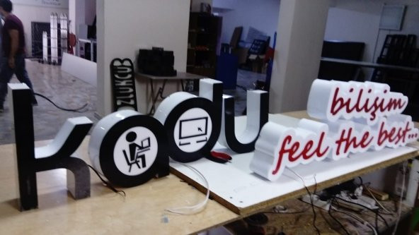 Kodu Bilişim Şirketi Kutu Harf Tabelası 3D Led Neon Etkili Işıklı Tabela Depo Reklam Kartal İstanbul - 3