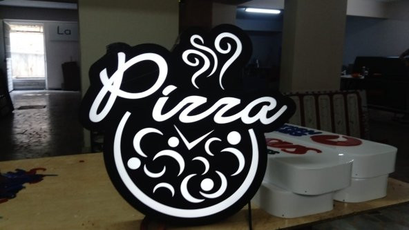 Siyah Beyaz Renk Pizza Tabelası 3D Led Neon Etkili Işıklı Tabela Depo Reklam Tabela Kartal Kadıköy ürün görseli