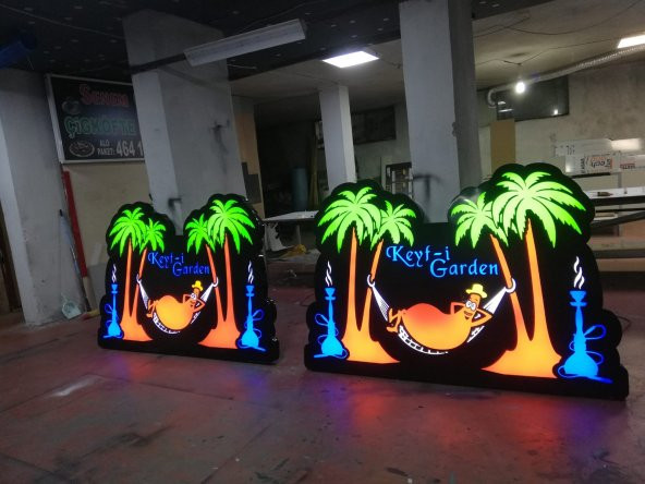 Keyfi Garden Yön İşaretli Tabelası 3D Led Neon Etkili Işıklı Tabela Kutu Harf Depo Reklam Tabela