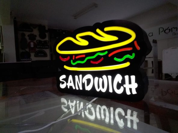 Sandwich Resimli Yazılı Tabelası 3D Led Neon Etkili Işıklı Tabela Kutu Harf Depo Reklam İstanbul ürün görseli