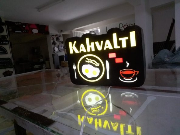 Yumurta Çay Görselli Kahvaltı Tabelası 3D Led Neon Etkili Işıklı Tabela Kutu Harf Depo Reklam Kartal