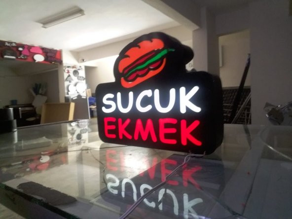 Sucuk Ekmek Görselli Yazılı Tabelası 3D Led Neon Etkili Işıklı Tabela Kutu Harf Depo Reklam Tabela ürün görseli