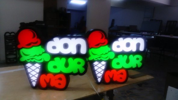 Dondurma Yazılı Külah Tabela 3D Led Neon Etkili Işıklı Tabela Kutu Harf Depo Reklam Tabela İstanbul