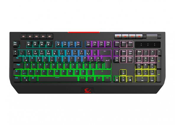 Rampage KB-R105 EXHERO Full RGB Ledli Outemu Blue Switch 5 Makro Tuşlu Standlı Türkçe Gaming Oyuncu Klavyesi