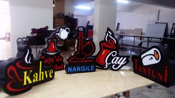 Karışık Yemek Tabelaları 3D Led Tabela Neon Etkili Işıklı Tabela Kutu Harf Depo Reklam Butik Tabela