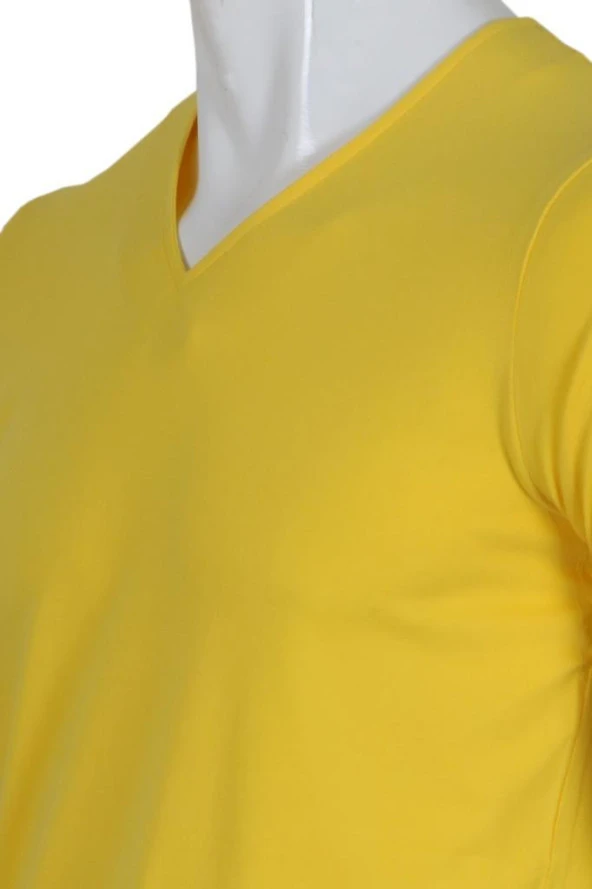 Erkek Tişört Dar Kesim V Yaka RAR00613 Sarı T-Shirt - 4