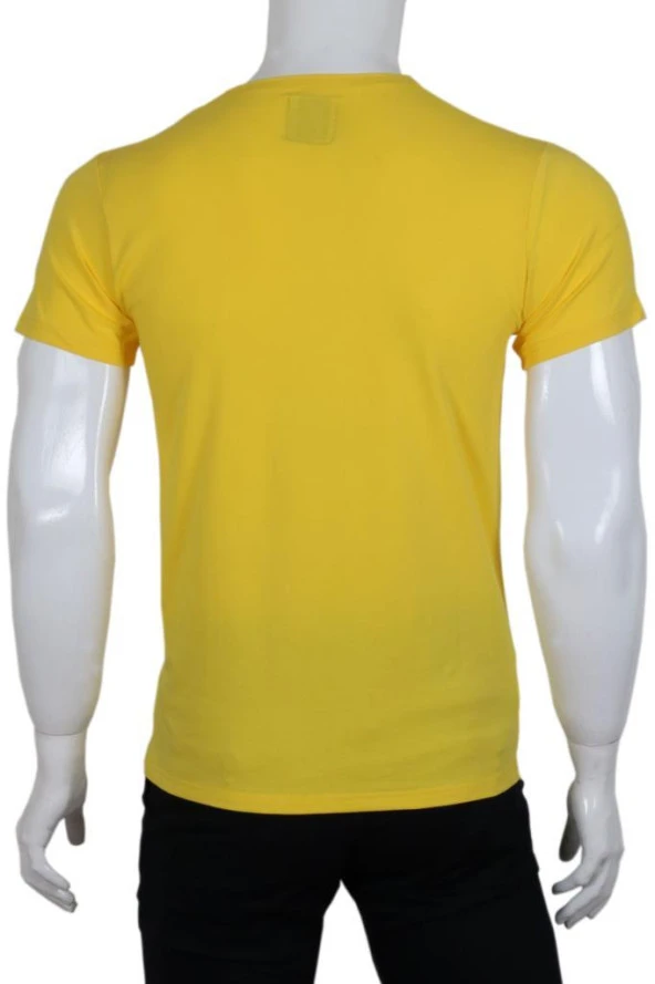 Erkek Tişört Dar Kesim V Yaka RAR00613 Sarı T-Shirt - 5