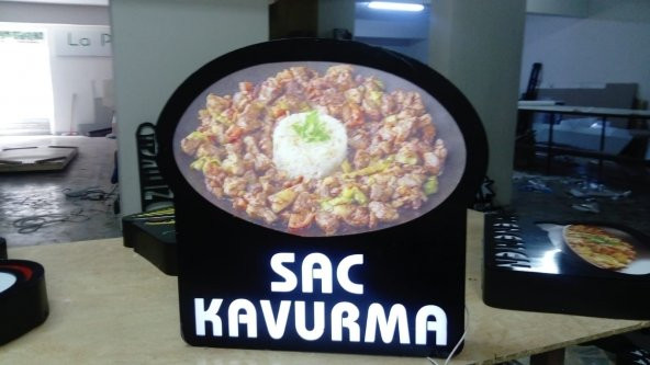 Sac Kavurma Görselli Yazılı Tabela 3D Led Neon Etkili Işıklı Tabela Kutu Harf Depo Reklam Tabela ürün görseli 1