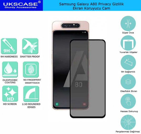Samsung Galaxy A80 Ekran Koruyucu Gizlilik Filtreli Privacy Cam