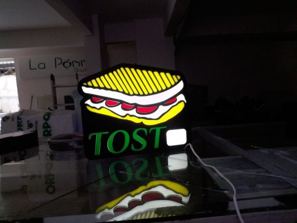 Tost Yazılı Görselli Yeşil Renk Tabela 3D Led Neon Etkili Işıklı Tabela Kutu Harf Depo Reklam Tabela - Resim 2