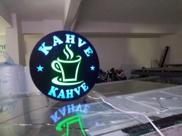 Mavi Yazılı Görselli Kahve Tabela 3D Led Neon Etkili Işıklı Tabela Kutu Harf Depo Reklam Tabela - 2