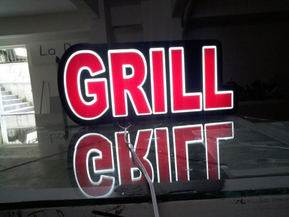 Grill Kırmızı Renkli Yazılı Tabela 3D Led Neon Etkili Işıklı Tabela Kutu Harf Depo Reklam Tabela - 1
