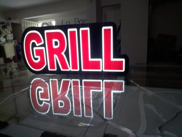 Grill Kırmızı Renkli Yazılı Tabela 3D Led Neon Etkili Işıklı Tabela Kutu Harf Depo Reklam Tabela - 2