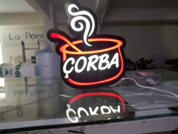 Kırmızı Renkli Soup Çorba Tabela 3D Led Neon Etkili Işıklı Tabela Kutu Harf Depo Reklam Tabela