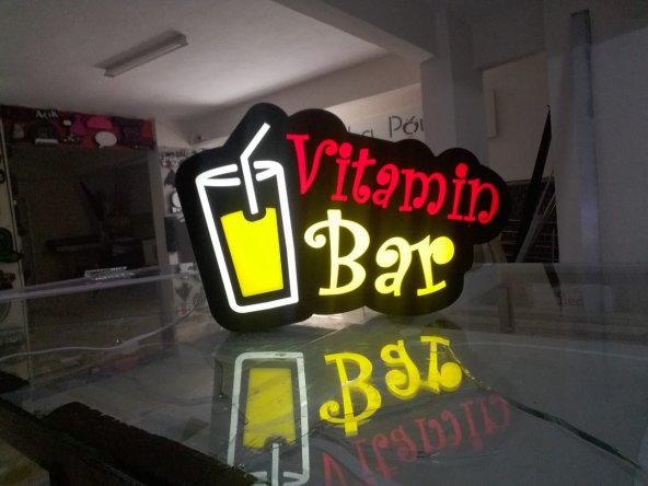 Vitamin Bar Görselli Yazı Tabela 3D Led Neon Etkili Işıklı Tabela Kutu Harf Depo Reklam Tabela - 2