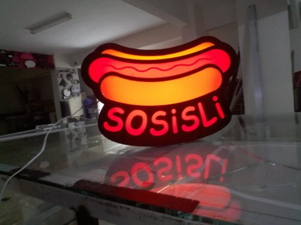 Kırmızı Sosisli Tabela 3D Led Neon Etkili Işıklı Tabela Kutu Harf Depo Reklam Tabela İstanbul Atalar