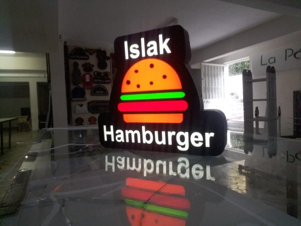 Görselli Islak Hamburger Tabela 3D Led Neon Etkili Işıklı Tabela Depo Reklam Tabela İstanbul Atalar - Resim 2