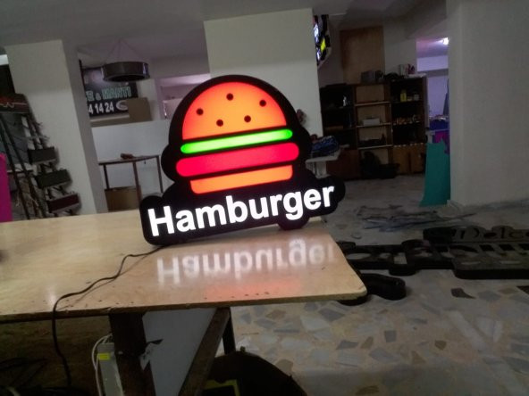 Görselli Yazılı Hamburger Tabela 3D Led Neon Etkili Işıklı Tabela Kutu Harf Ledli Depo Reklam Tabela