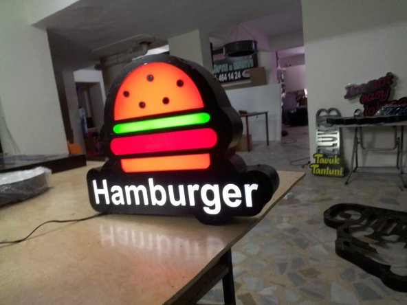Görselli Yazılı Hamburger Tabela 3D Led Neon Etkili Işıklı Tabela Kutu Harf Ledli Depo Reklam Tabela - 2