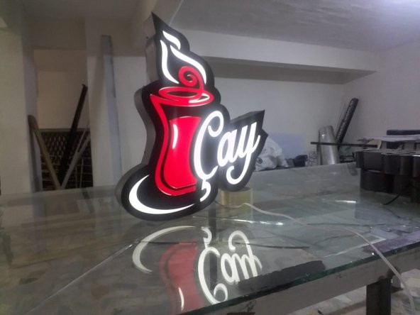 Çay Tea Görselli Yazı Tabela 3D Led Neon Etkili Işıklı Tabela Kutu Harf Kompozit Depo Reklam Tabela - 2