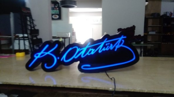 Mustafa Kemal Atatürk İmza Tabela 3D Led Neon Etkili Işıklı Tabela Kutu Harf Depo Reklam Tabela - 2