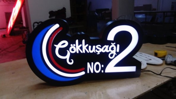 Gökkuşağı Apartman Tabela 3D Led Neon Etkili Işıklı Tabela Kutu Harf Paslanmaz Tabela Depo Reklam ürün görseli