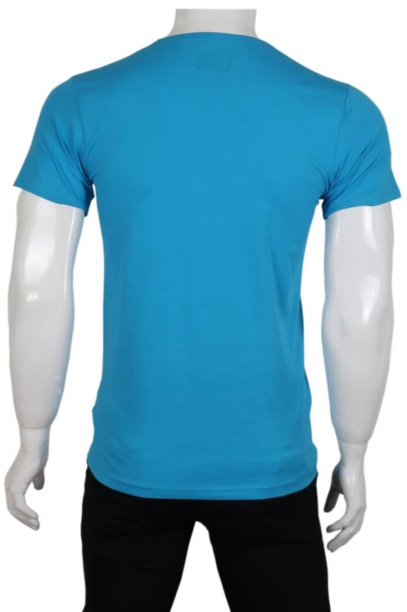 Erkek Tişört Dar Kesim V Yaka RAR00616 Mavi T-Shirt - 5