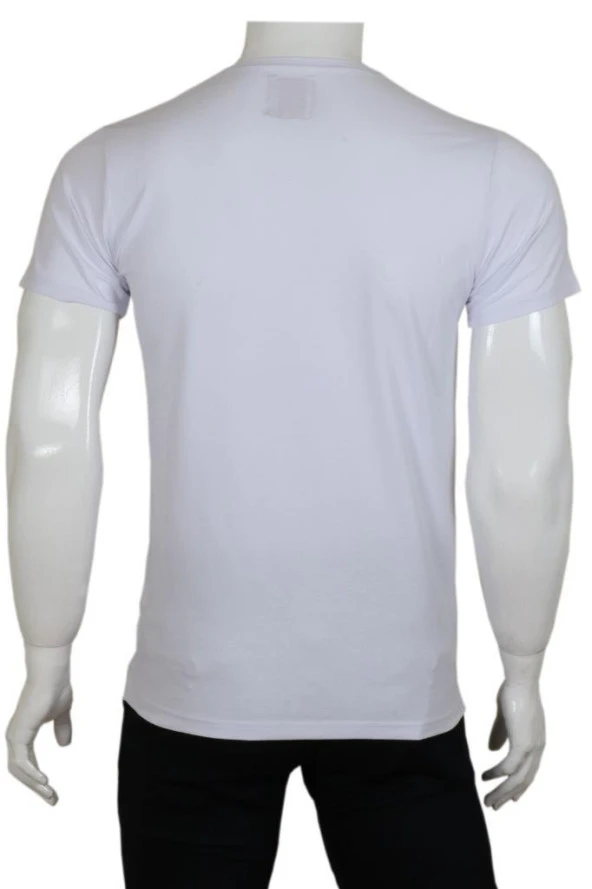 Erkek Tişört Dar Kesim V Yaka RAR00618 Beyaz T-Shirt - 5