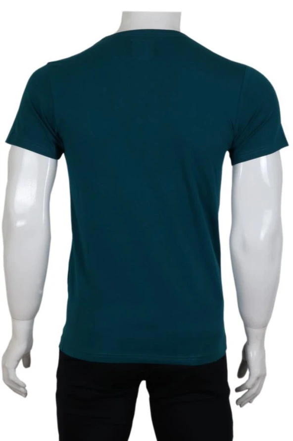 Erkek Tişört Dar Kesim V Yaka RAR00619 Petrol Rengi T-Shirt - 5