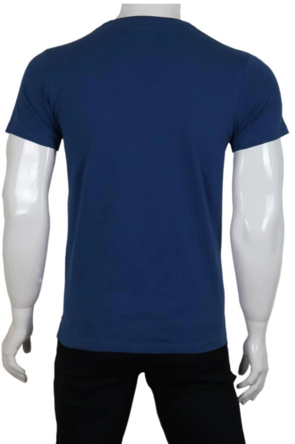 Erkek Tişört Dar Kesim V Yaka RAR00620 İndigo T-Shirt - 5