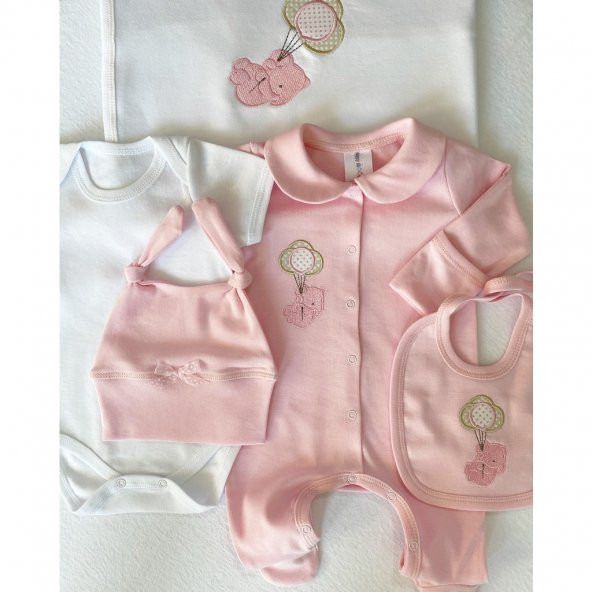 Bebek Natural Lüx Organik Hastane Çıkışı Yenidoğan Seti unisex 32575-Pembe (5 li) - 1