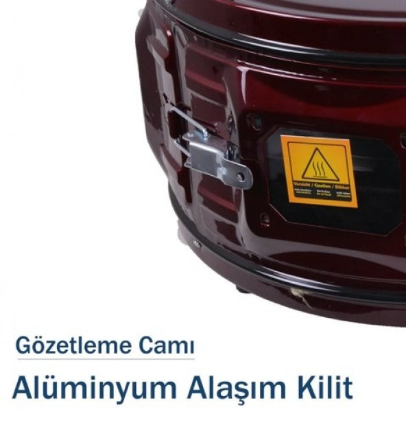 Uzel Merpa Bordo Yuvarlak Davul Fırın Tek Tepsili Camlı Termostatlı Ücretsiz Kargo - 4