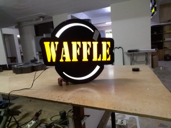 Waffle Sarı Tabela 3D Led Neon Etkili Işıklı Tabela Kutu Harf Depo Reklam Tabela Kartal İstanbul - Resim 2