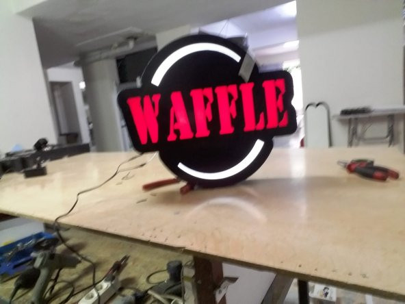 Waffle Kırmızı Tabela 3D Led Neon Etkili Işıklı Tabela Kutu Harf Depo Reklam Tabela İstanbul Kartal