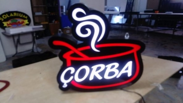 Kırmızı Çorba Tabelasi 3D Led Neon Etkili Işıklı Tabela Kutu Harf Depo Reklam Tabela İstanbul Karta - 2