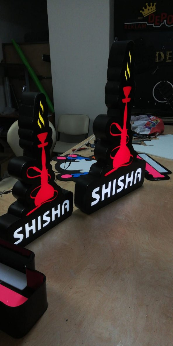 Shisha Yazılı Red Tabela 3D Led Neon Etkili Işıklı Tabela Kutu Harf Depo Reklam Tabela Kartal Atalar