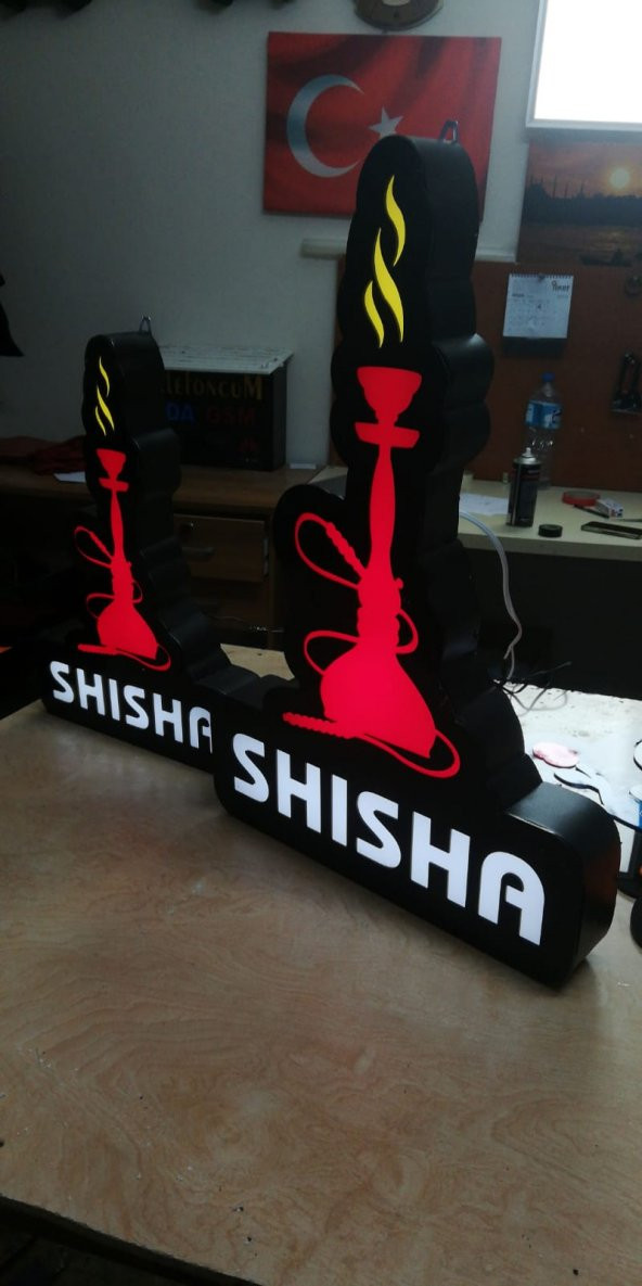 Shisha Yazılı Red Tabela 3D Led Neon Etkili Işıklı Tabela Kutu Harf Depo Reklam Tabela Kartal Atalar - Resim 3