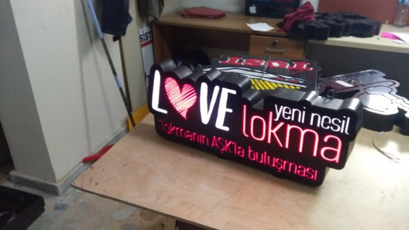 Love Lokma Yazılı Tabela 3D Led Neon Etkili Işıklı Tabela Kutu Harf Depo Reklam Tabela İstanbul - Resim 2