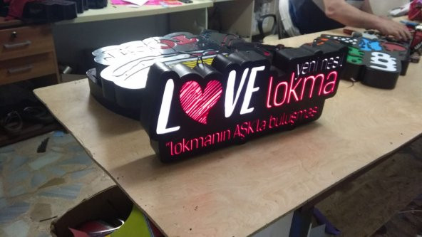 Love Lokma Yazılı Tabela 3D Led Neon Etkili Işıklı Tabela Kutu Harf Depo Reklam Tabela İstanbul - Resim 3