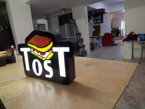 Tost Görselli Yazılı Tabela 3D Led Neon Etkili Işıklı Tabela Kutu Harf Depo Reklam Tabela Kartal
