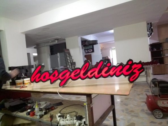 Hoşgeldiniz Welcome Yazılı Tabela 3D Led Neon Etkili Işıklı Tabela Kutu Harf Depo Reklam Kartal