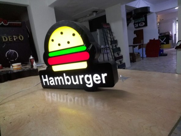 Hamburger Görselli Tabela 3D Led Neon Etkili Işıklı Tabela Kutu Harf Depo Reklam Tabela İstanbul ürün görseli