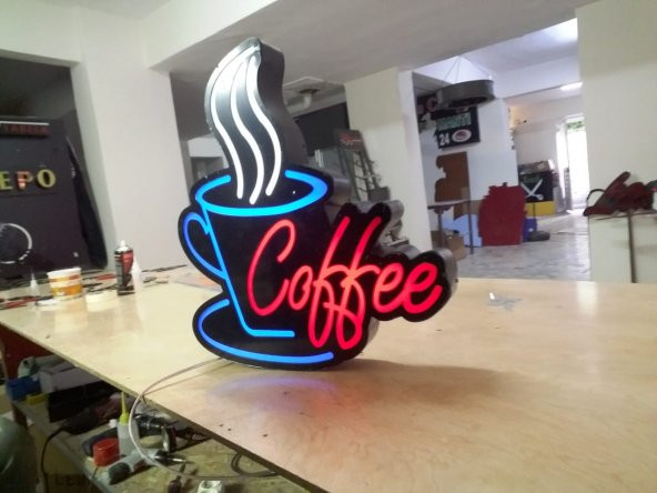 Fincan Coffee Tabela 3D Led Neon Etkili Işıklı Tabela Kutu Harf Depo Reklam Tabela Kartal İstanbul - Resim 2