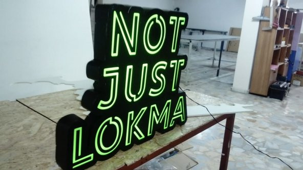 Not Just Lokma Yazılı Lokmacı Tabelası 3D Led Neon Etkili Işıklı Tabela Kutu Harf Butik Tabela Depo - Resim 3