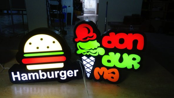 Hamburger ve Dondurma Tabelası 3D Led Neon Etkili Işıklı Tabela Kutu Harf Tabela Depo Reklam Atalar ürün görseli